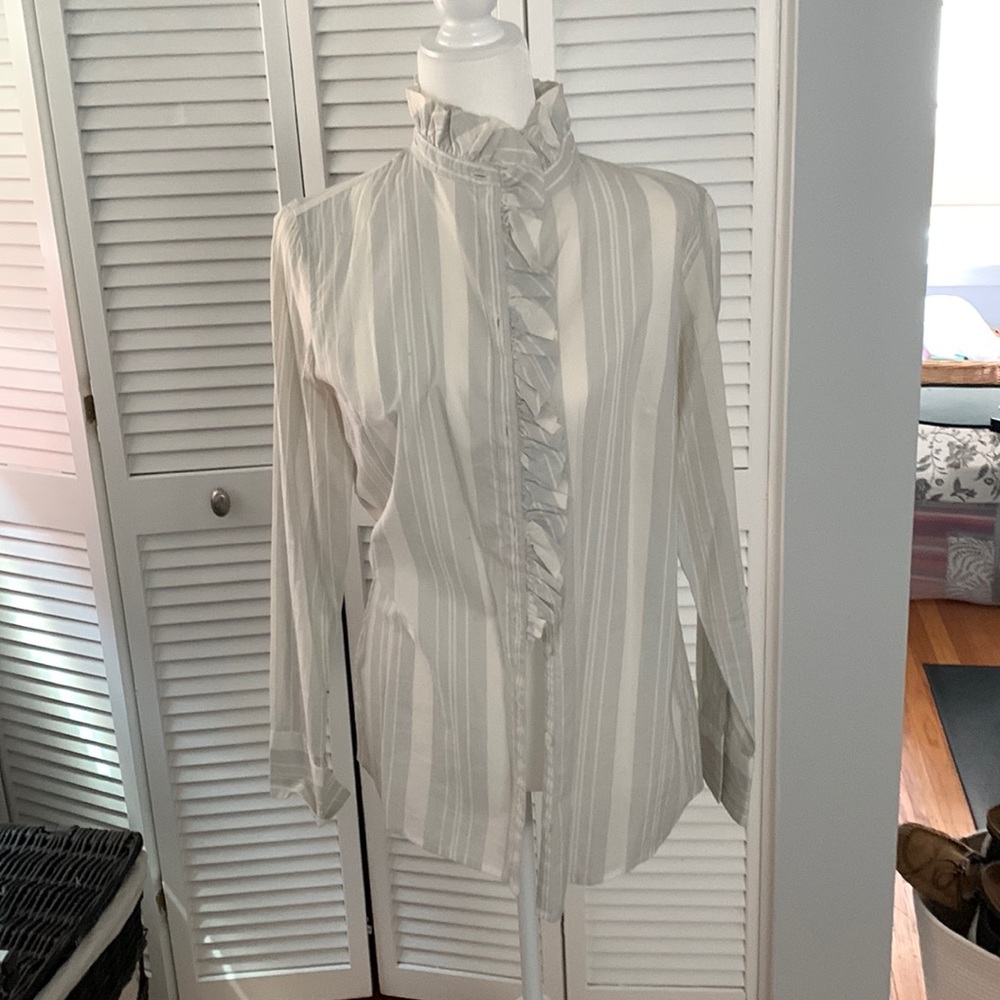 Stripped and ruffled light blue and white top